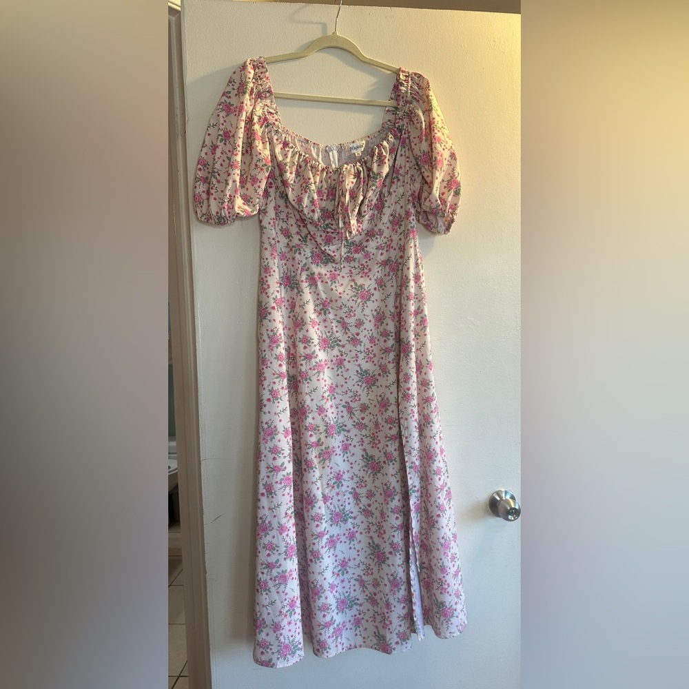 Milkmaid Floral Midi Dress with Puff Sleeves